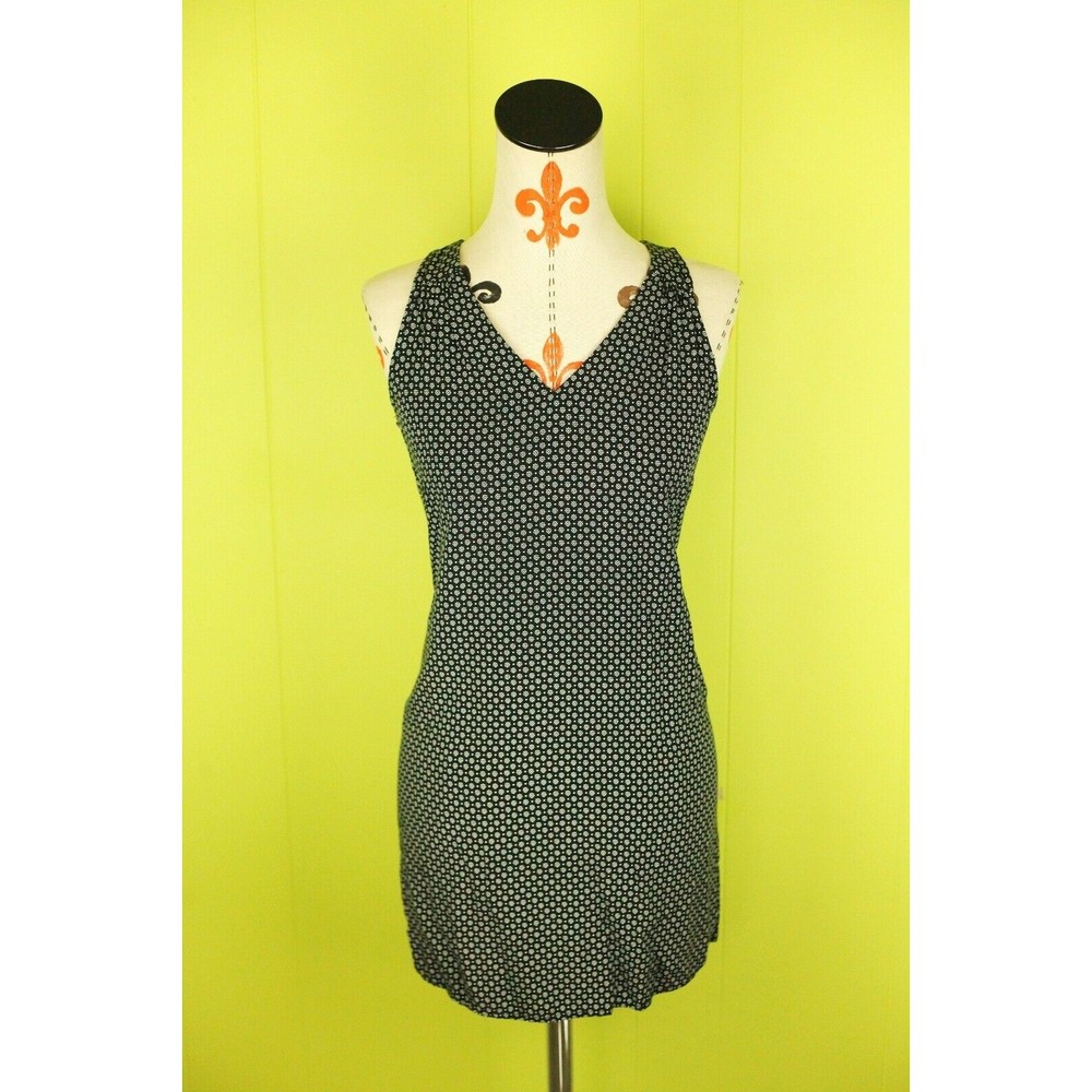 Old Navy Sz XS Womens Sleeveless Tunic Dress Keyhole Neck Floral Black/Wt Rayon